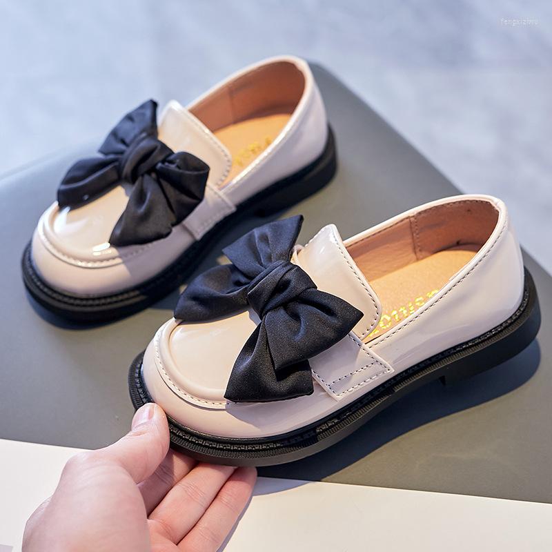 

Flat Shoes Girls' Leather Fashion British Princess Casual Shallow Mouth Children's Bowknot Soft Sole Baby Girl, Black