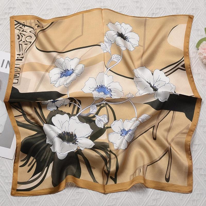 

Scarves 53cm Design Oil Painting Silk Scarf Women Brand Square Shawl Hijab Bandana Foulard Hand Rolled Edges Neckerchief