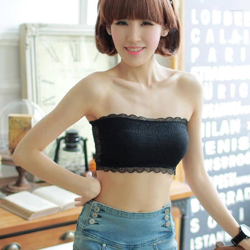 

Bustiers & Corsets 1pcs Strapless Stretch Tube Tops Female Lingerie Lace Women Bra Brassiere Wrapped Chest Padded Underwear, Black