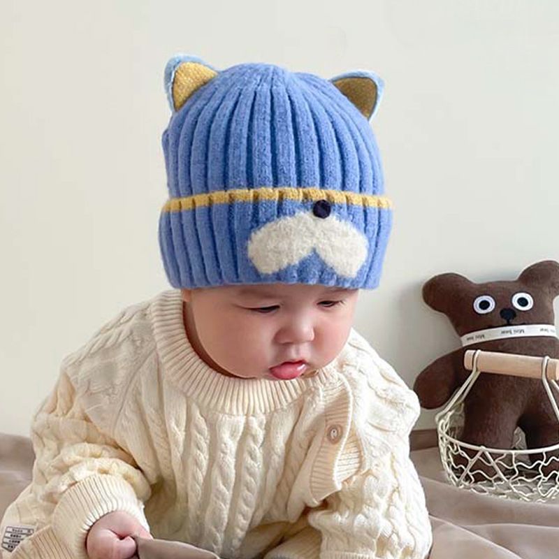 

Autumn Winter Infant Baby Kids Knitted Hat Cartoon Cute Dog Ear Caps Children Skull Beanies Thick Warm Hats Fit 5M-2Y, Red