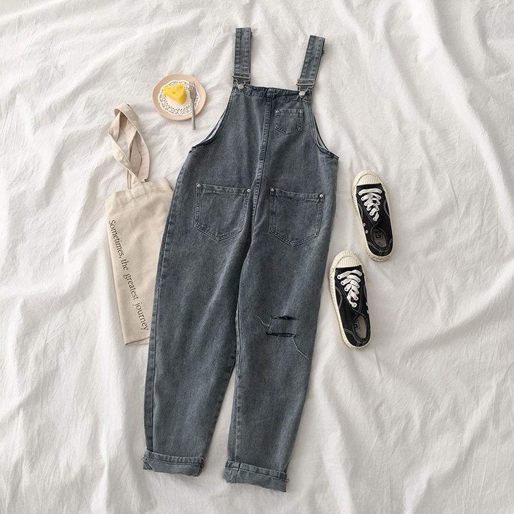 

Women's Jeans S 5XL Overalls Strap Streetwear Spring Autumn Fashion Loose Female Jumpsuit Oversize Ripped Hole Denim Pants 221011