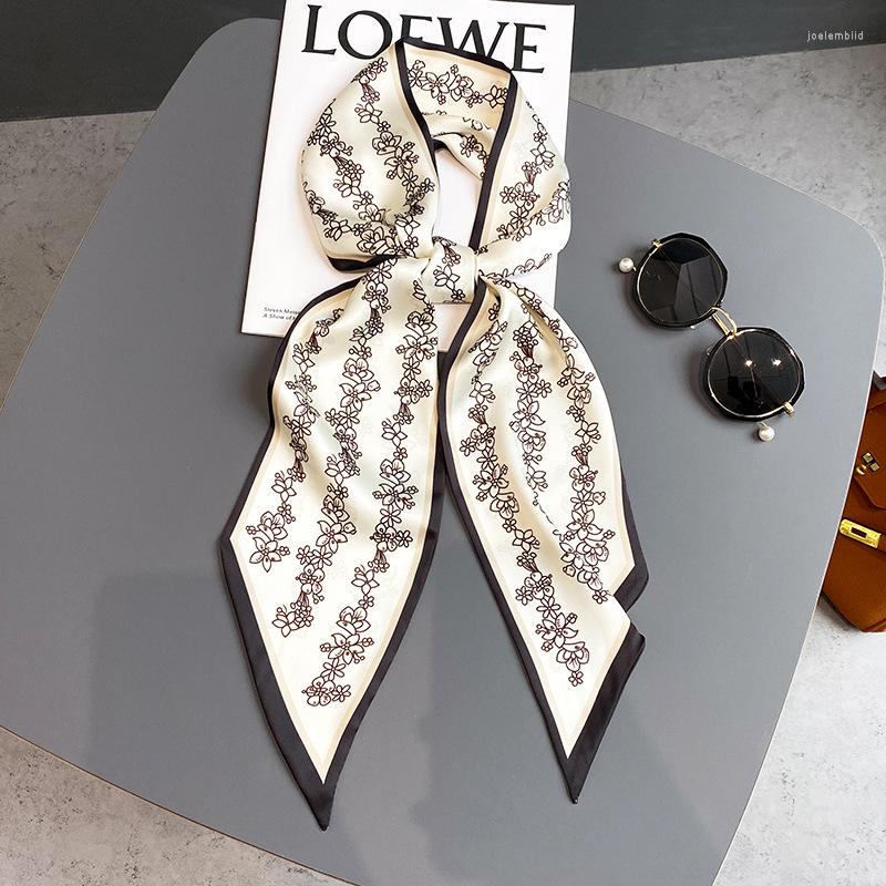

Scarves 2022 Fashion Women Silk Scarf Ribbon 15 150cm Flower Print Lady Bag Scarfs Neckerchief Head Hijab Tie Female Skinny