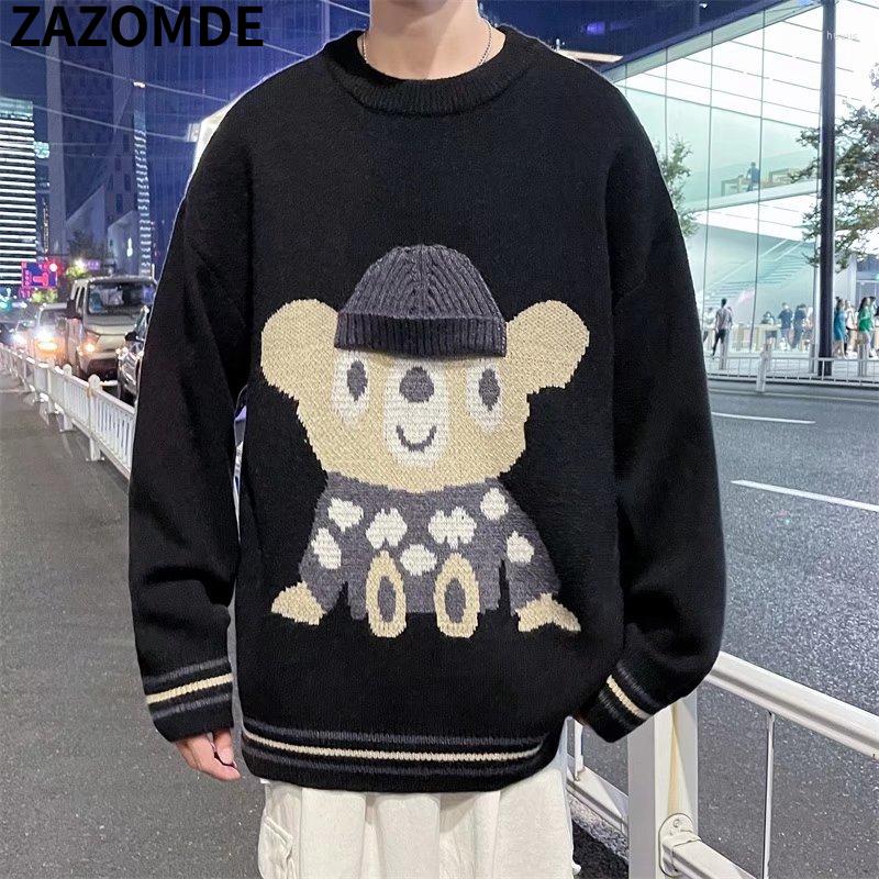 

Men' Sweaters ZAZOMDE 2022 Autumn Cute Sweater High Street Men Loose Couple Cartoon Coat Clothes Casual Knitted Pullovers, Black