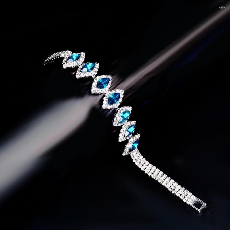 

Link Bracelets TREAZY Elegant Peacock Blue Crystal Bracelet For Women Shiny Rhinestone Bangle Wedding Gift Bridal Silver Plated Charm