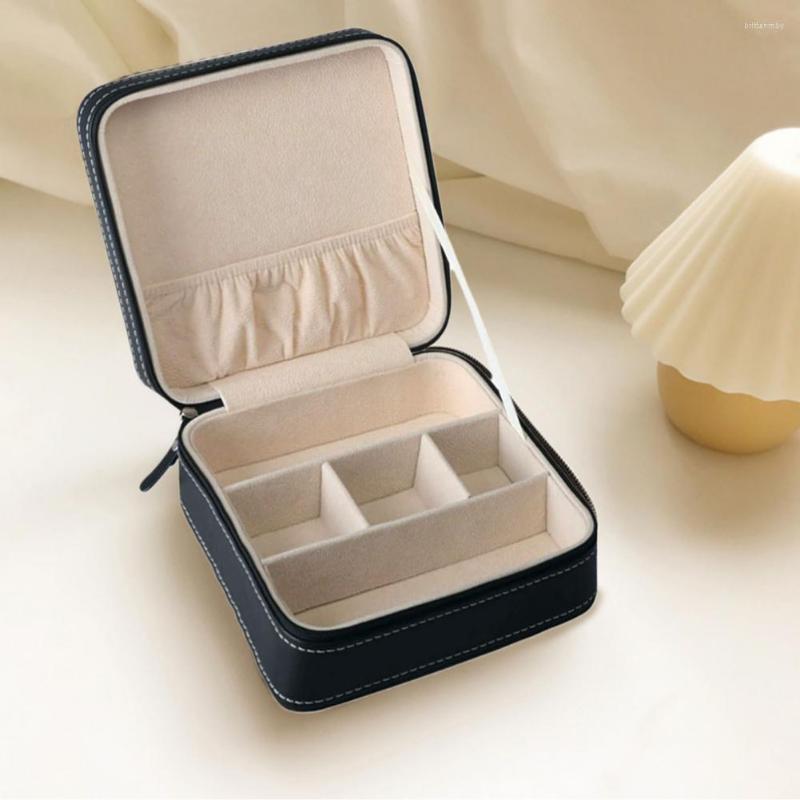 

Jewelry Pouches Box Portable Storage Case Organizer Zipper Cosmetic Bag Faux Leather Earrings Rings Holder