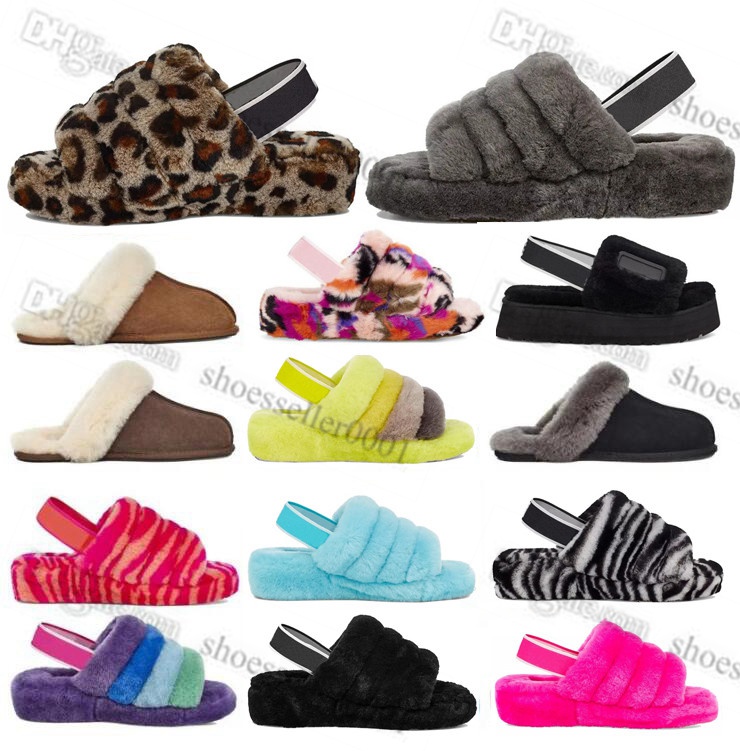 

Fluff fuzz yeah slide slipper australian classic snow Half slippers scuffette ii Solid color womens girl kids winter flat australia fur Furry sliders woman 21-43, 12