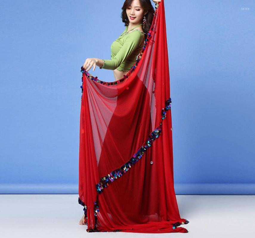 

Stage Wear 230cm Shinning Sequin Hand Scarf Dancewear Scarves Belly Dance Malaya Shawls Veils Red