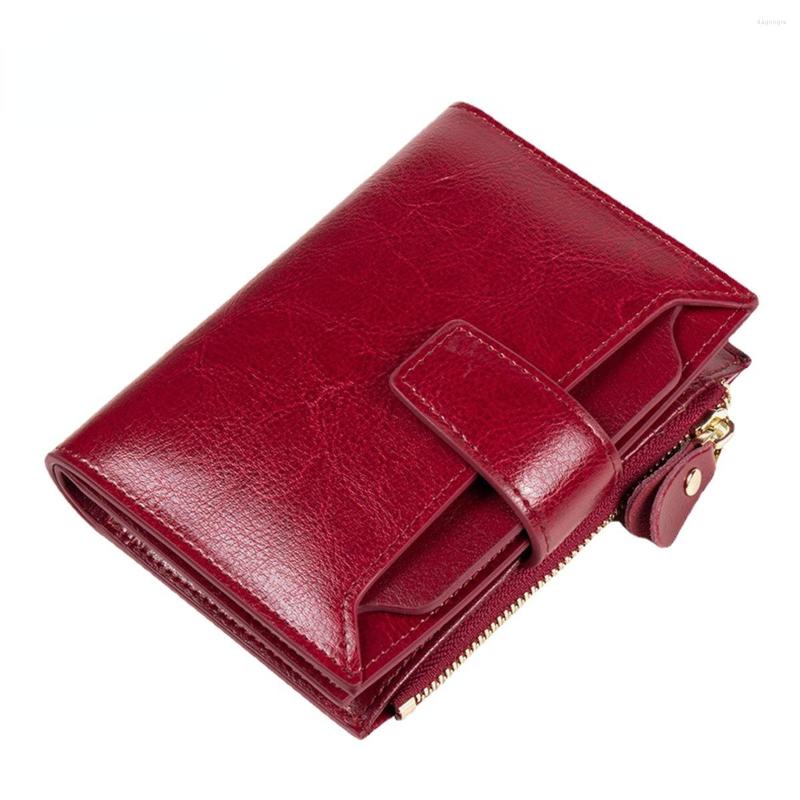 

Wallets Women Wallet Genuine Leather Retro Oil Wax Cowhide Fashion Girls Short Zipper Cute Small Coin Purse For, Brown