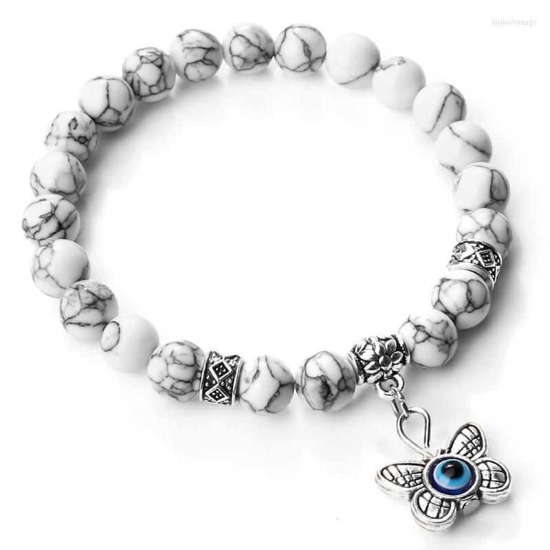 

Strand Women Lucky Beads Bracelet Natural Malachite Tiger Eye Lava Stone Elastic Bangles Butterfly Charm Pendant Bracelets Men Jewelry