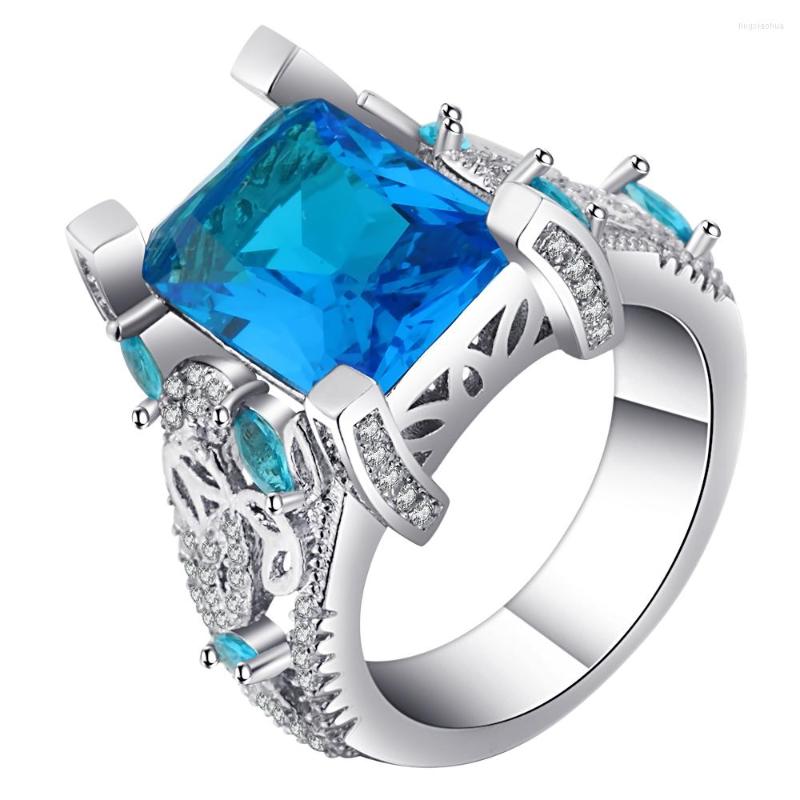 

Wedding Rings Beautiful Micro Pave Blue Cubic Zirconia Flower Engagement Jewelry For Women Est CZ Female Online Ringen
