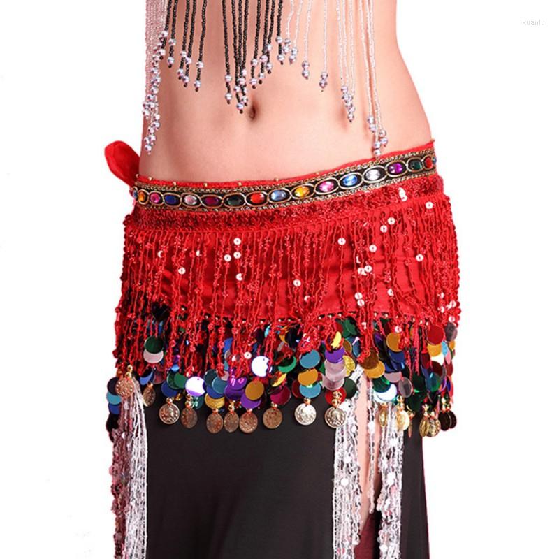 

Stage Wear Women Belly Dance Waist Belt Adult Sexy Sequin Tassel Hip Wrap Chain Rhinestones Dancewear Costume, Black