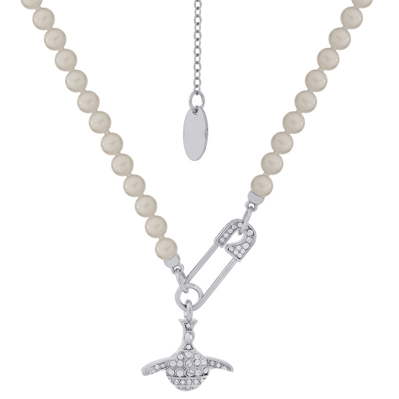 

Pendant Necklaces Round diamond version pin pearl necklace clavicle chain designer vivi luxury cjeweler bijoux for womens