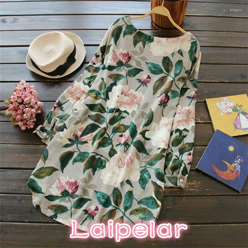 

Casual Dresses Women' Fashion Flower Printed Dress O-neck Chinese Old Style Retro Long Sleeve Cotton And Linen Loose, Multi