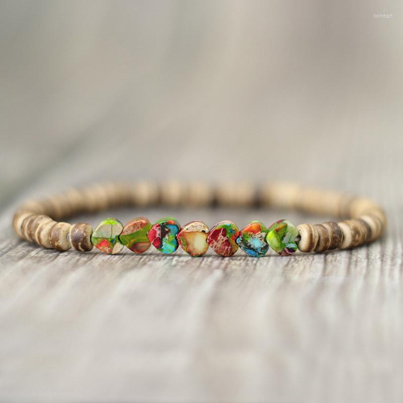 

Charm Bracelets Noter Emperor Stone Bracelet Unisex Heart Square Round Multicolor Beaded Braclet Natural Wooden Braslet Bohemia Jewelry