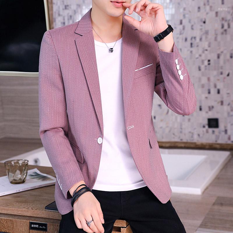 

Men's Suits 2022 Suit Men Korean Casual Slim Single Coats Flat Collar Spring Jackets Button Small Drop Ship, Pink