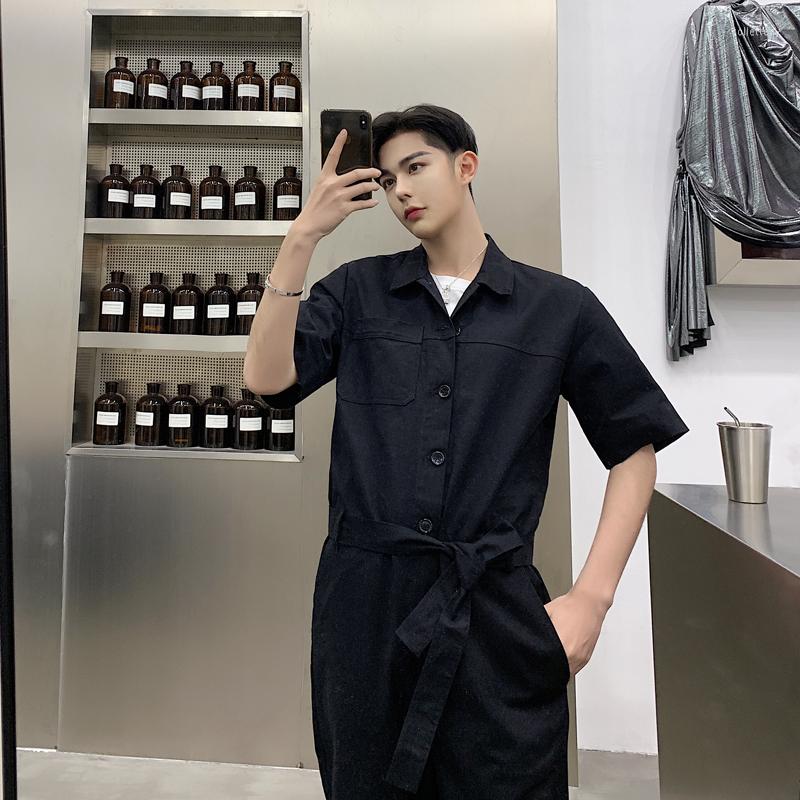 

Men's Pants Fashion Rompers Men Summer Short Sleeve Pockets Single Breasted Jumpsuits Hip-hop One-Piece Overalls Mens Wide Leg, Black