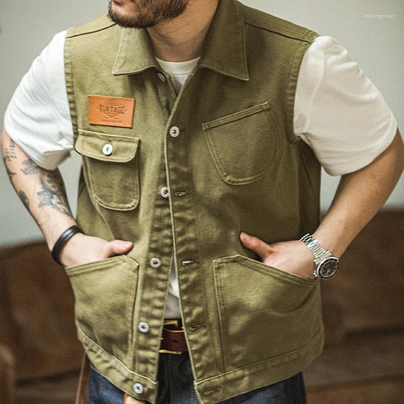 

Men' Vests Maden Men Multi-Pocket Waistcoat American Retro Casual Canvas Vest Sleeveless Unloading Solid Coat Work Pographer Jacket, Army green