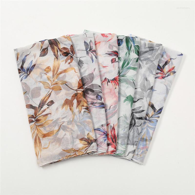 

Scarves 2022 Fashion Women Brand Viscose Scarf Luxury Leafs Floral Voile Hijab Shawls And Wraps Pashmina Echarpe Foulards Femme 180 80Cm