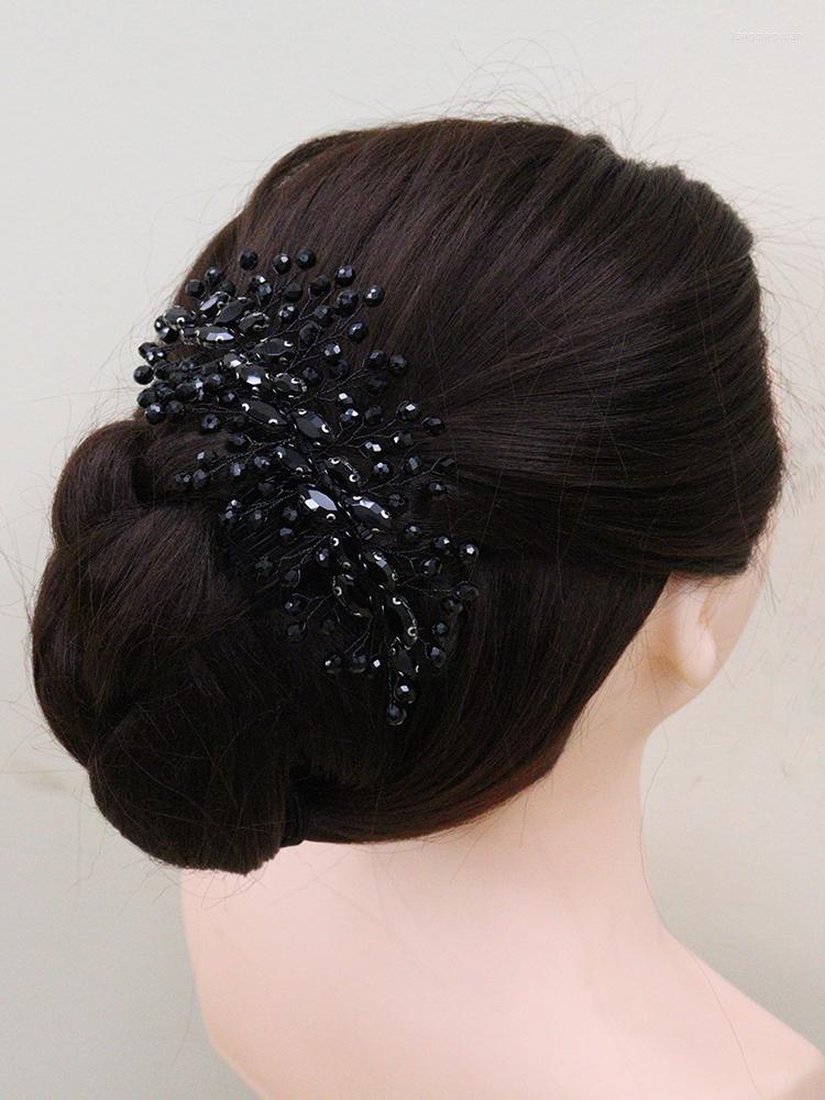 

Headpieces Bridal Black Hair Accessories Crystal Rhinestone Headbands Handmade Trendy Party Head Jewelry Tiaras Wedding Comb For Bride