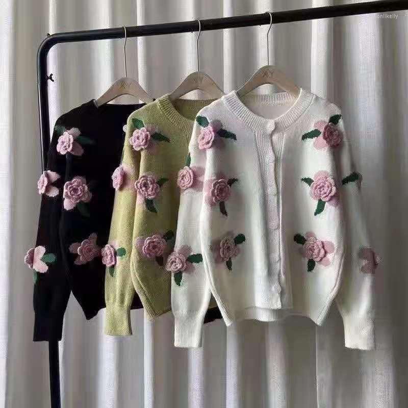 

Women' Knits 2022 Spring And Autumn Retro Three-dimensional Flower Decoration Thickened Cardigan Women Sweater Boutique Clothing, Black