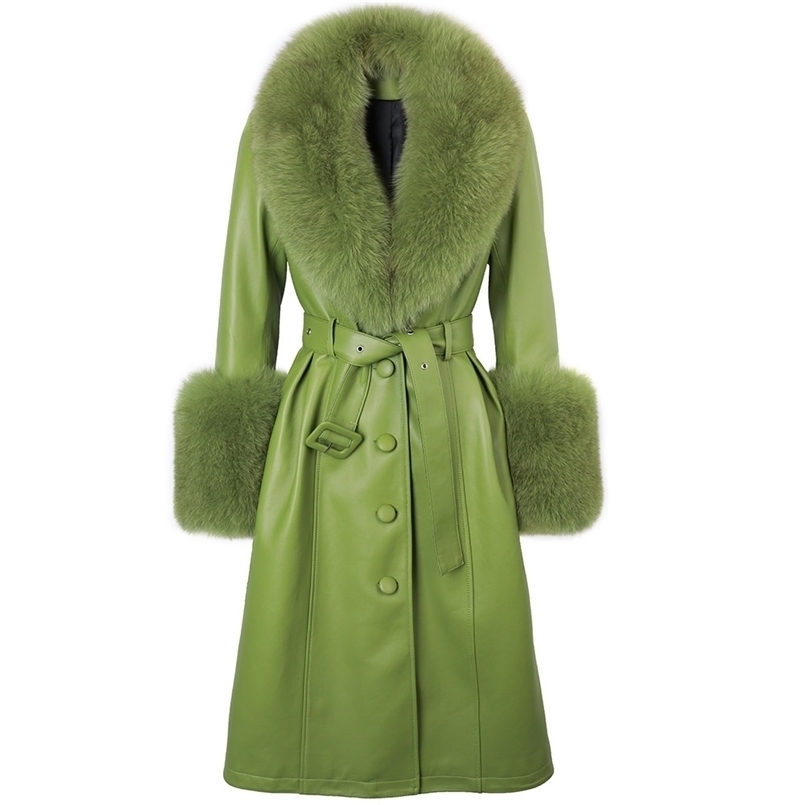

Women s Fur Faux YOLOAgain Plus Size Coat Women Real Collar Long Genuine Leather Trench 221010, As shown