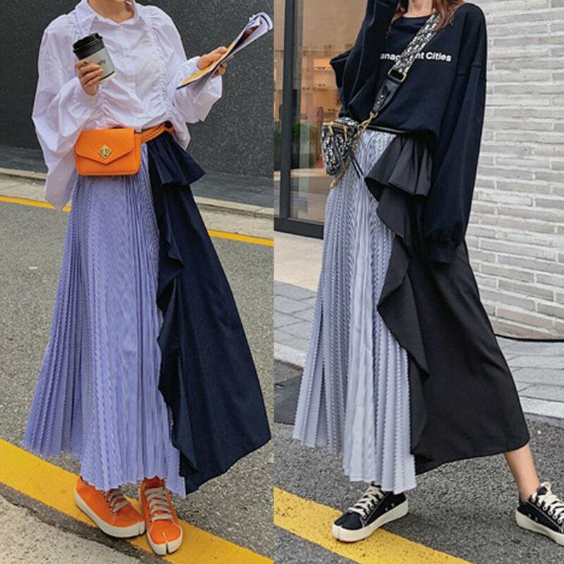 

Skirts Fashion Ladies Casual Flared Pleated Mid Women High Waist Long Skirt USA, Black