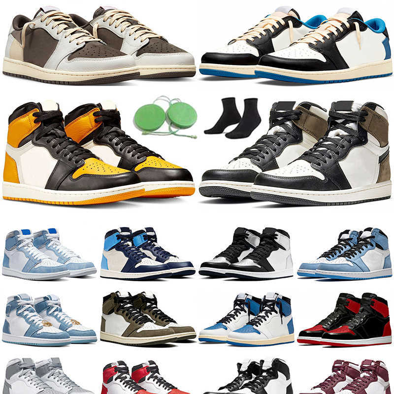 

travis scotts 1 Jumpman 1s low outdoor Basketball Shoes Taxi Reverse Denim University Blue Bred Patent Panda White Black Mens, Tie dye
