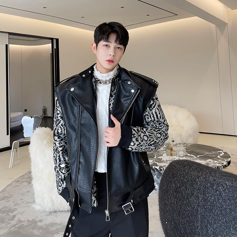 

Men's Vests Men Streetwear Fashion Loose Casual Leather Motorcycle Vest Coat Punk Rock Waistcoat Sleeveless Jacket Man Women, H1558