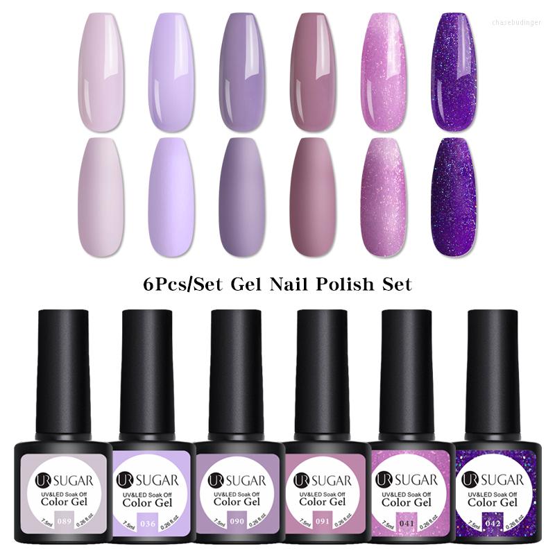 

Nail Art Kits UR SUGAR 6Pcs Summer Bright Purple Soak Off UV LED Hybrid Gel Glitter Rose Gold DIY Design