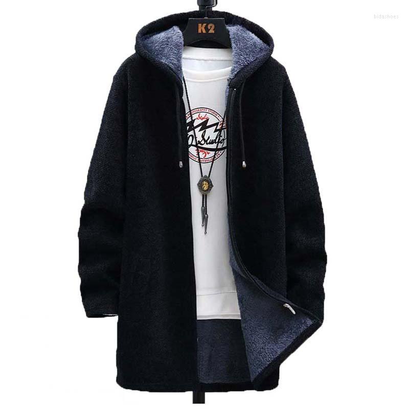 

Men's Sweaters FALIZA Winter Mens Coat Warm Thick Wool Cardigan Long Solid Hooded Zipper Knitted Jackets Male Casual Knitwear MXY112, Black