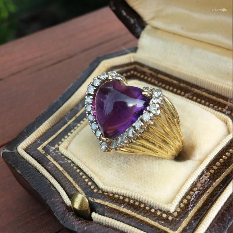 

Wedding Rings Excellent High Quality Heart Shape Purple Color Zircon Crystal Ring For Women Beautiful Jewelry Romantic Valentine's Day