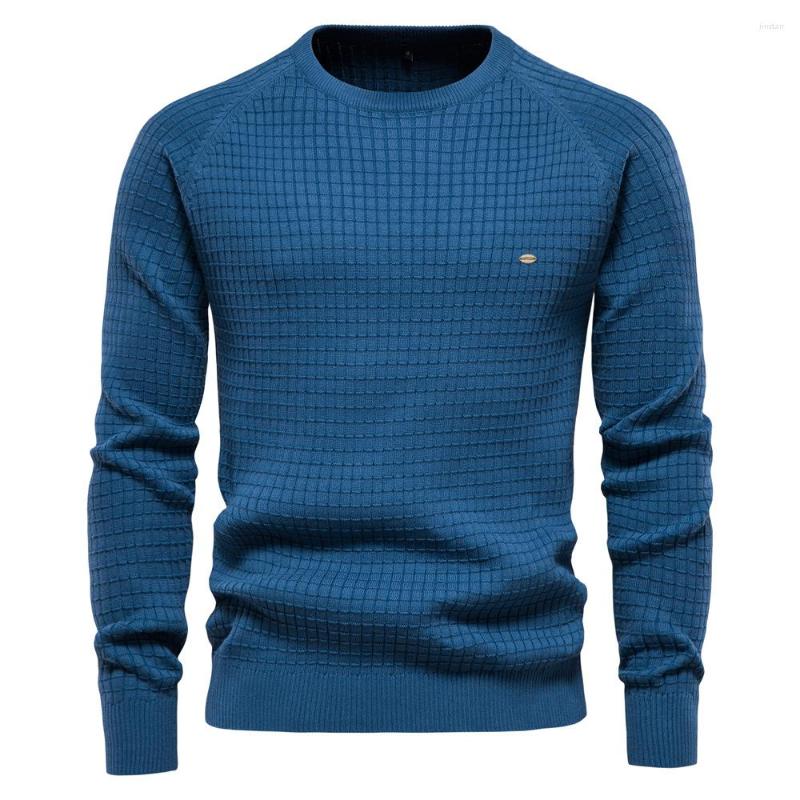 

Men' Sweaters European Code 2022 Autumn Winter Cotton Men' Solid Color Lattice Base Plaid Pullover Sweater Men Clothing Knit, Chocolate