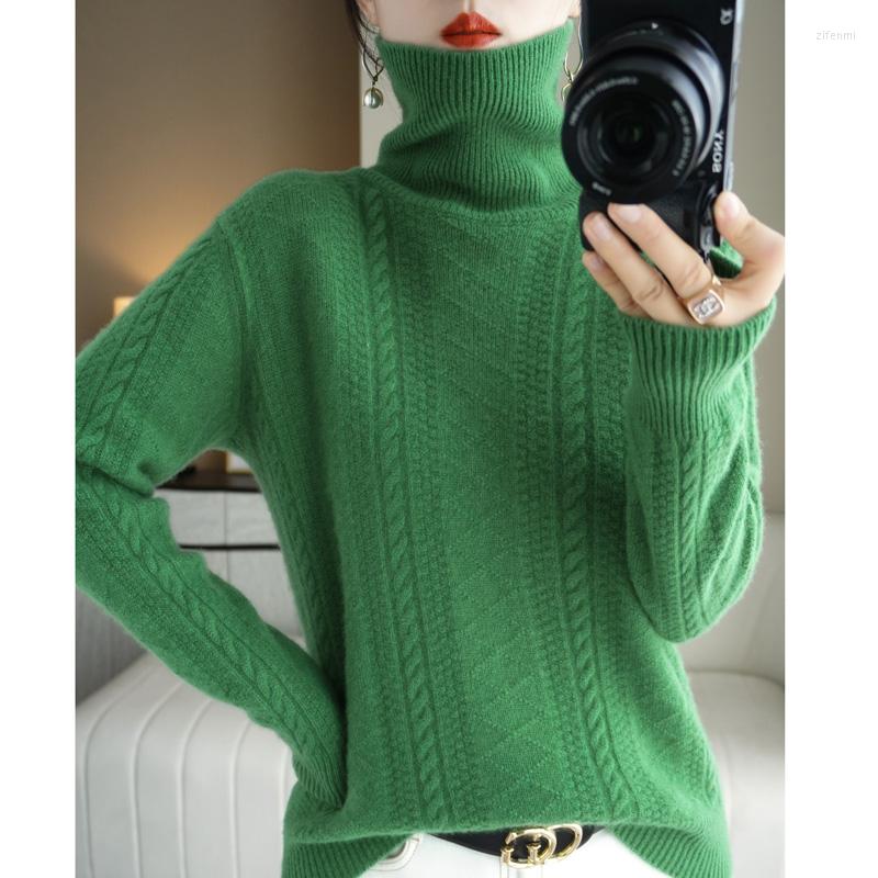 

Women' Sweaters Cashmere Sweater Women' Turtleneck Pullover Pure Wool Casual Knitted Top Autumn And Winter Loose Solid Color Women, Green