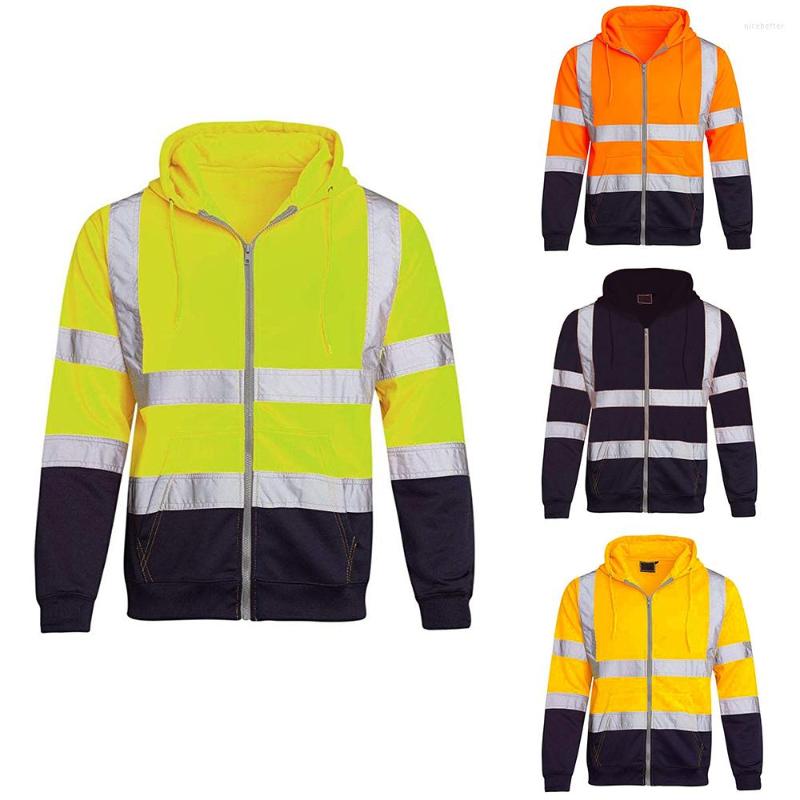

Racing Jackets Autumn Hoodies Male Reflective Sportswear Men's Jacket Outdoor Road Work High Visibility Pullover Long Sleeve Coat Clothes, Green