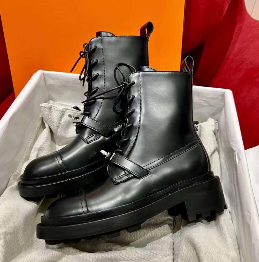 

Winter Fashion Brand Funk Women Ankle Boots Kelly Buckle Black White Calf Leather Chunky Sole Platform Booties Lady Walking Combat Booty EU35-40