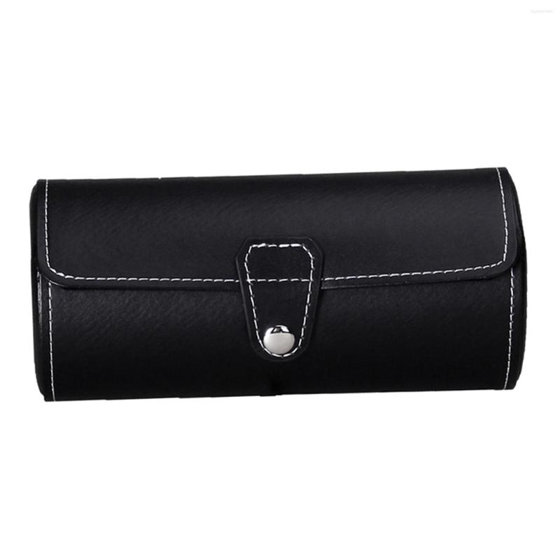 

Watch Boxes Portable 3 Slots Roll Container Box For Personal Use Rings Black