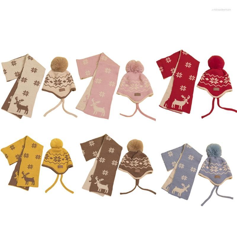 

Berets MXMA Knitted Hat Xmas Deer Scarf Wool Beanie Earprotect For Boys Girls, Red