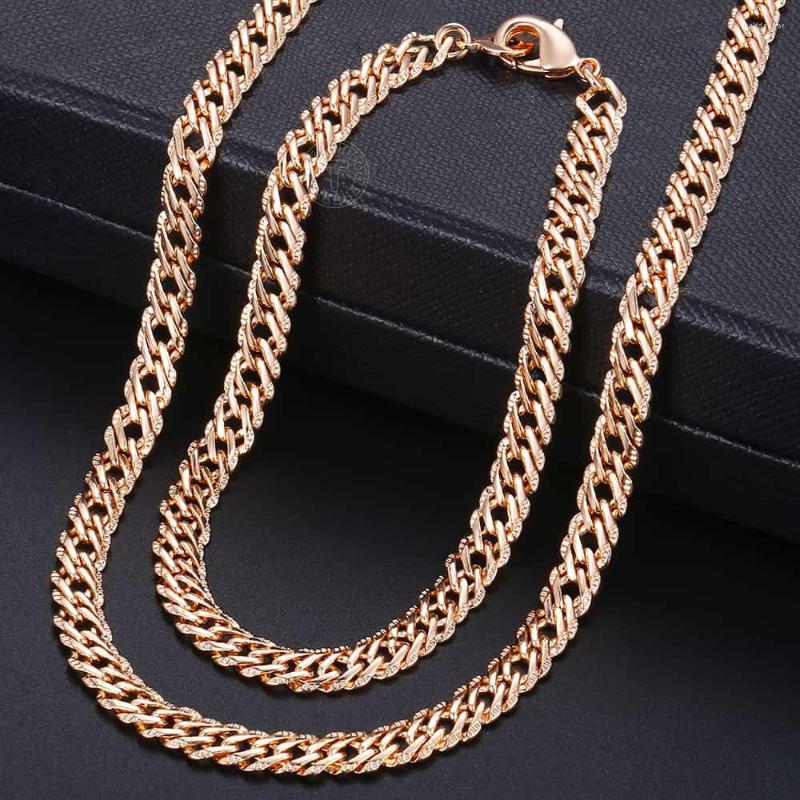 

Necklace Earrings Set Fashion Jewelry For Women 585 Rose Gold Color Braided Foxtail Bead Link Chain Bracelet Wedding CS16A, Picture shown