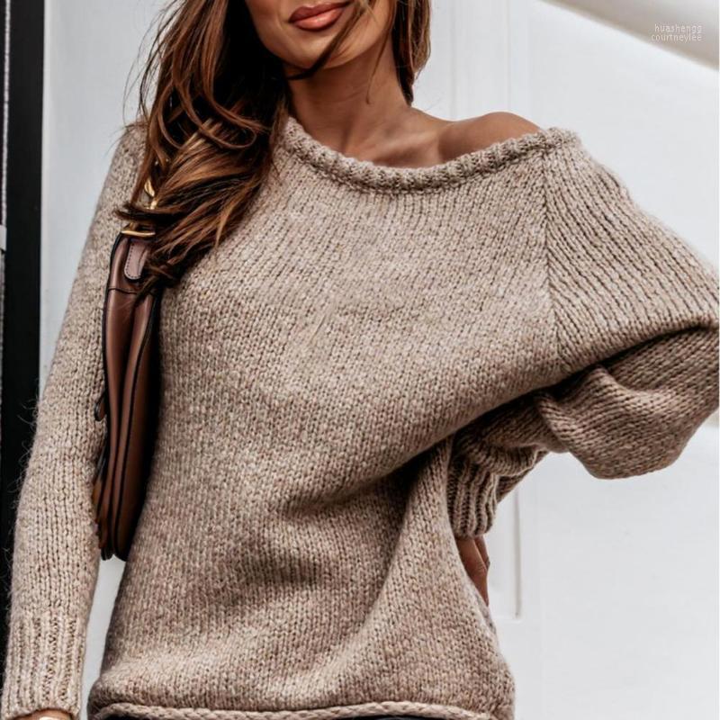 

Women' Sweaters Women' Plus Size 2022 Autumn Winter Long Sleeve Women Pullovers Loose Oversized Sexy O-Neck Knitted Warm Sweater, Brown