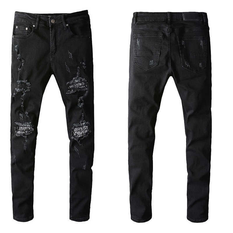 

Black Jeans For Big Man Denim Mens Skinny Biker Slim Knee Ripped Rock Distressed Regular Motorcycle Patchwork Fit Street Trendy Long, 666