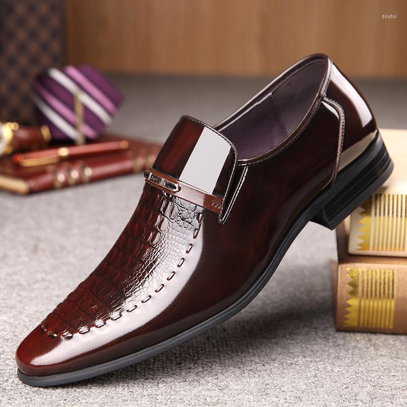 

Dress Shoes 2022 Style Genuine Leathe Men Pointed Toe Business Fashion Crocodile Slip-on Cowhide Men's Flats, Black