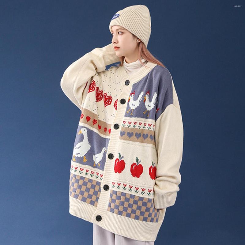 

Men's Sweaters Hip 2022 Hop Streetwear Knitted Sweater Men Women Jacquard Outer Harajuku Oversize Vintage Loose Cardigan Brown