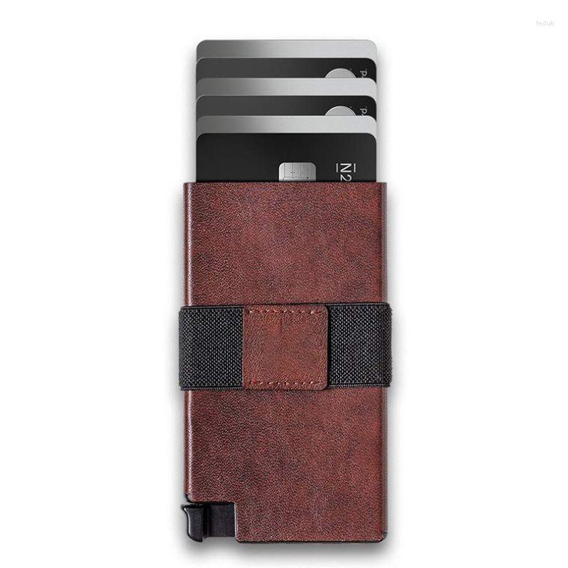 

Card Holders RFID Credit ID Holder Genuine Cow Leather Multifunction Business Bank Wallet Up Cardholder Case For Men Women, Black