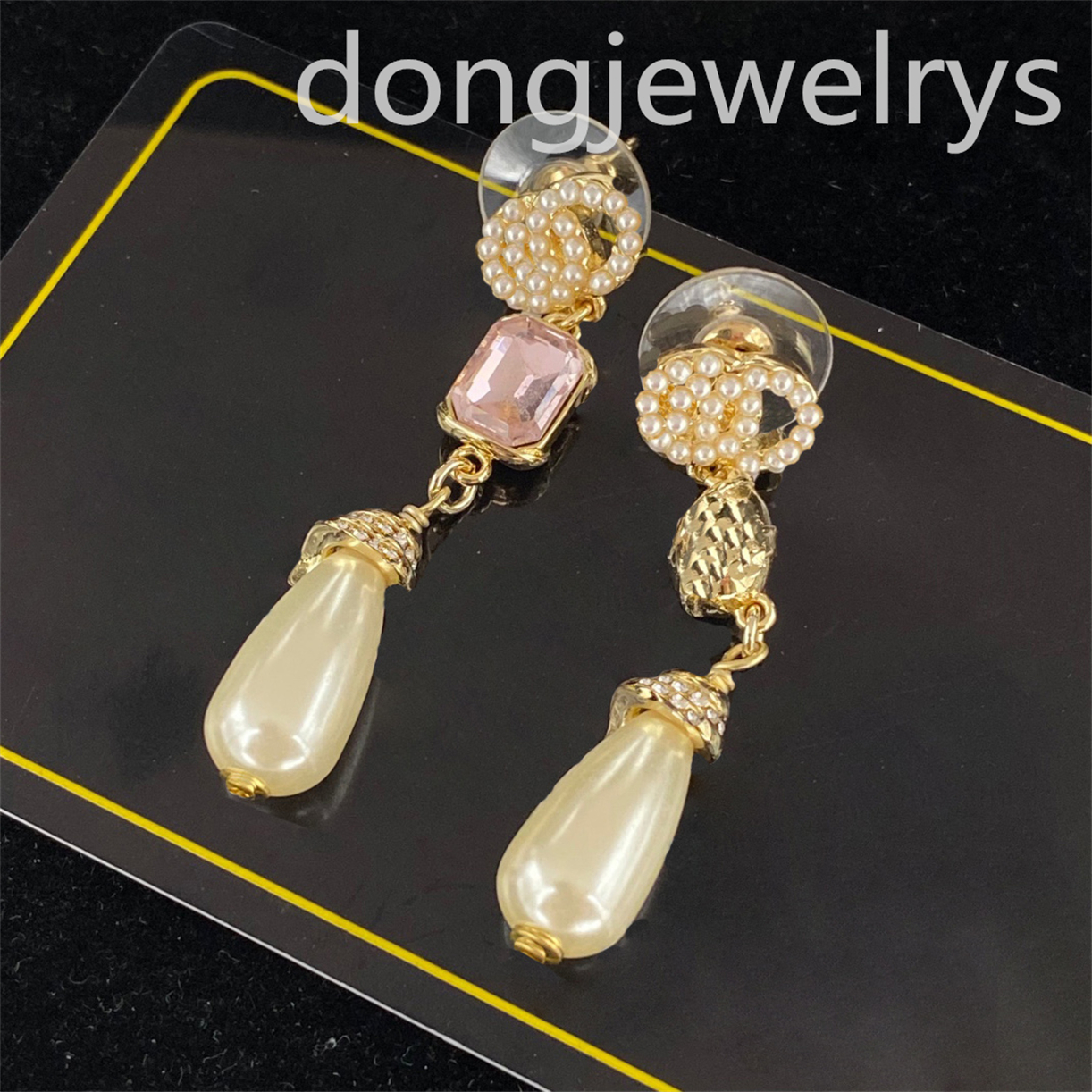 

Chain Wedding Party Jewerlry Earings Gold Plated Luxurys Designer Earring Crystal Rhinestone Stud Dongjewelrys Luxury Famous Brand Designers