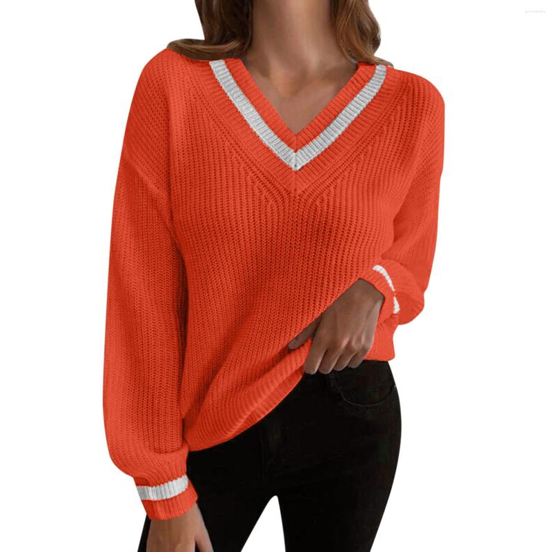 

Women' Sweaters Ladies Casual Sweater Top V Neck Color Blocking Pullover Shirt Long Sleeved Knitted Elegant Warm Knitwear Clothes, Purple