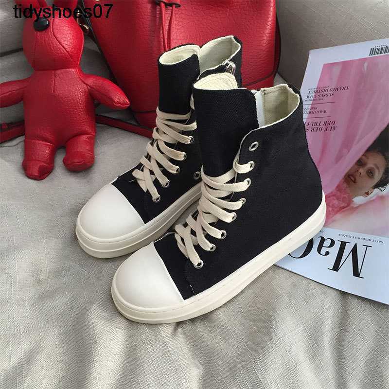 

designer Ro high top shoes men's and women's thick bottom wax canvas satin shoes women's lace up casual board shoes lovers' same short boots trend, Black