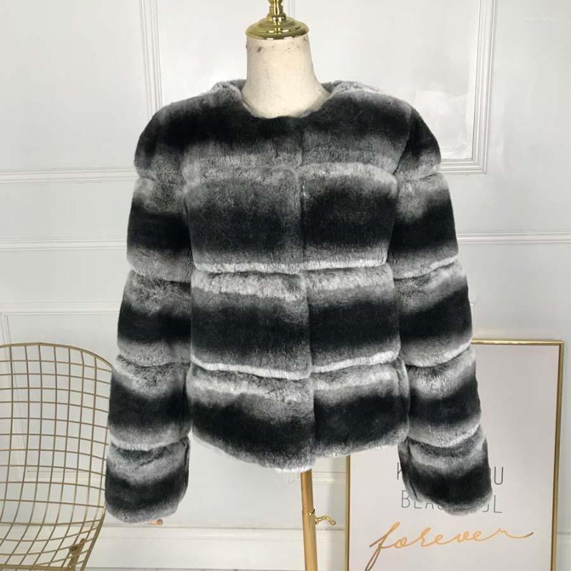 

Women's Fur Real Rex Coat Women Chinchilla Color Thick Warm Short Jacket Outerwear Natural Without