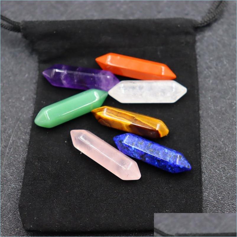 

Stone 7 Chakra Set Reiki Natural Stone Crystal Stones Polishing Amethyst Rose Quartz Yoga Energy Bead Healing Decoration 8X32Mm Drop Dhabu