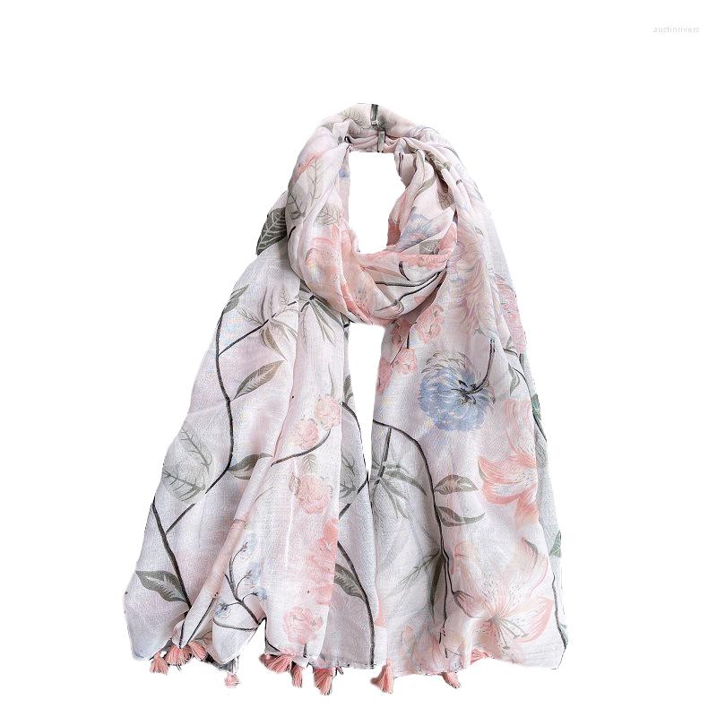 

Scarves 2022 Rose Print Tassel Scarf Shawls Long Beautiful Beach Floral Hijab Wrap