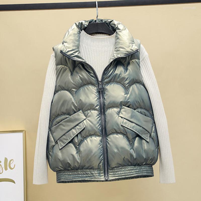 

Women's Vests Cotton Vest Women 2022 Autumn Winter No Wash Shiny Stand Collar Slim Waistcoat Korean Temperament Commuter Pink, Beige